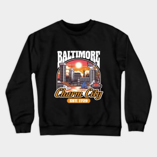 Baltimore Charm City Cartoon Cityscape Crewneck Sweatshirt